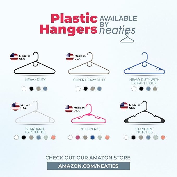 Super Heavy Duty Clothes Hangers 100+ Pack (216 Count) – Made in the USA - 10lb Capacity, Thick Plastic Hangers for Pants, Coats, Jackets, Jeans and Adult Clothing – Gray