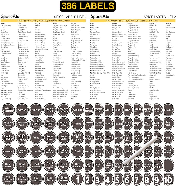 SpaceAid Spice Rack Organizer with 32 Spice Jars, 386 Spice Labels, Chalk Marker and Funnel Set for Cabinet, Countertop, Pantry, Cupboard or Door & Wall Mount - 32 Jars, 15.3" W × 10.8" H, Black