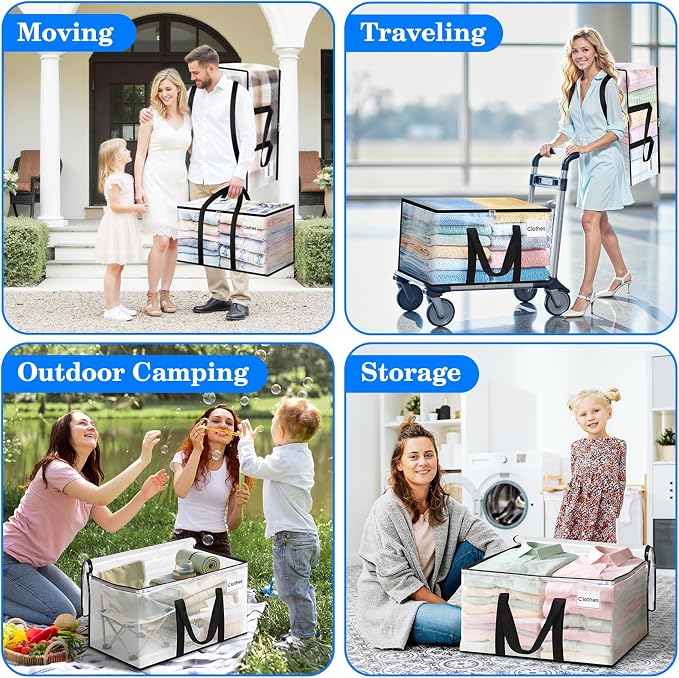 BlissTotes 10-Pack Large Moving Bags with Backpack Straps & Strong Zippers, Heavy-Duty Storage Bags Moving Boxes for Space Saving, Dorms, Transport, 76L-20 Gallons, Clear