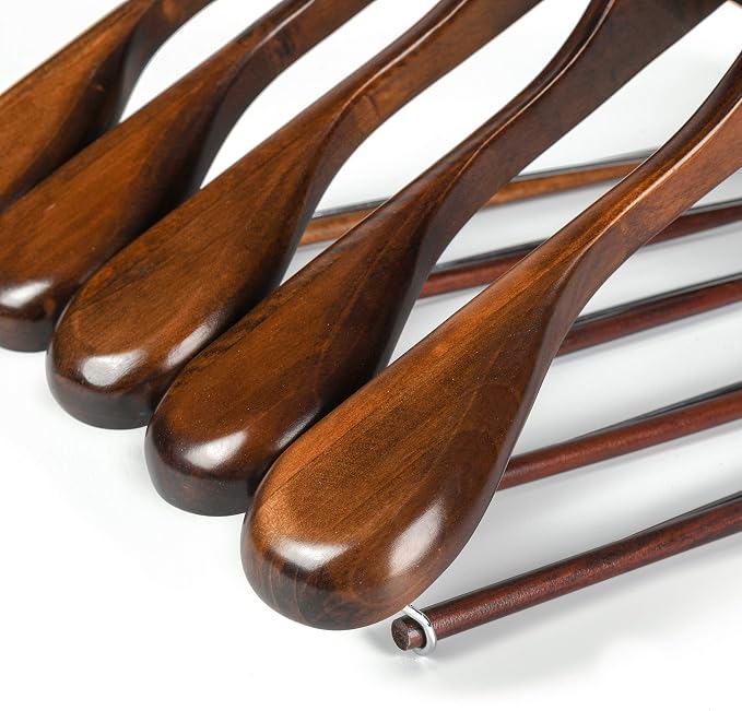 Luxury Wide Shoulder Wooden Hangers 2 Pack, with Locking Bar, Smooth Retro Finish Wood Suit Hanger Coat Hanger for Closet, Holds Up to 20lbs, 360° Swivel Hook, for Jacket, Dress Heavy Clothes Hangers