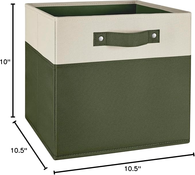 RiverRidge Kids storage bins - 10.5 Cube Storage Organizer with Handles – Olive Two-Tone closet organizers and storage for Toys, Shoes & More - Fits RiverRidge Cabinets
