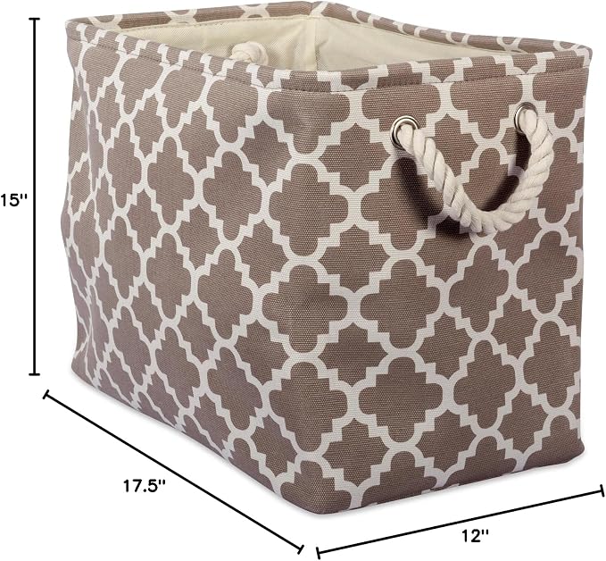DII Polyester Container with Handles, Lattice Storage Bin, Large, Brown (Pack of 3)