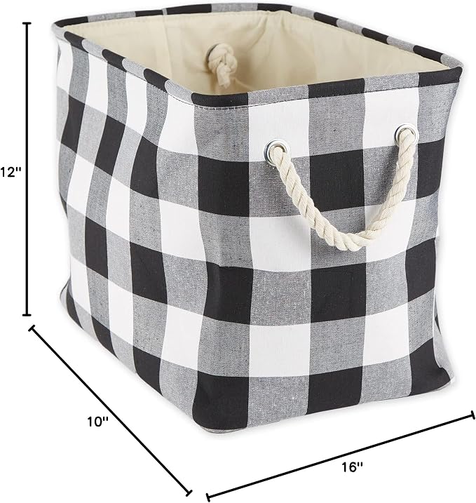 DII Buffalo Check Storage Collection Collapsible Bin with Handles, Medium Rectangle, 16x10x12, Black & White