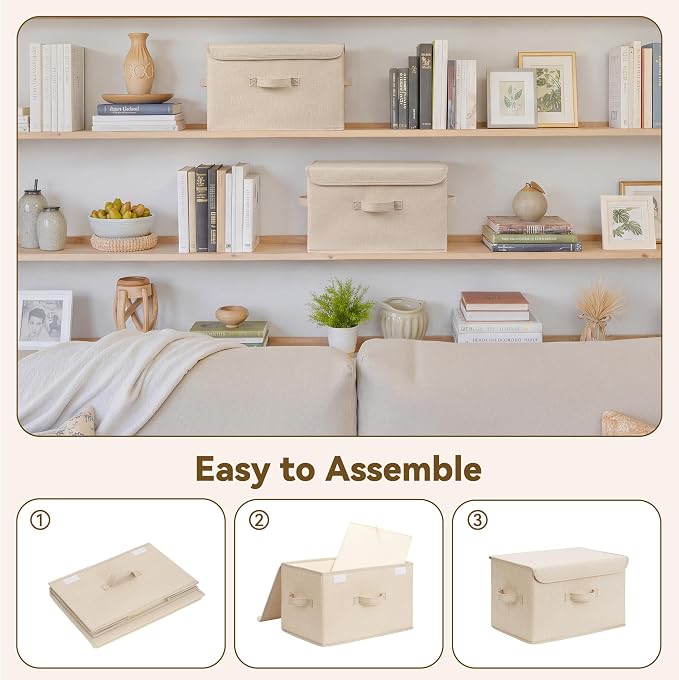 GRANNY SAYS Stoarge Basket with Lid, Decorative Storage Boxes, Closet Storage Bins for Clothes, Collapsible Stackable Organization, Khaki, 2-Pack