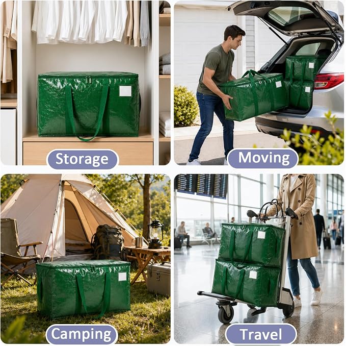 Songrey Heavy Duty Moving Bags, 6 Pack Large Storage Bags with Zipper & Handles, Waterproof Totes Bags for Clothes Packing, Moving, College Supplies, Home Organization