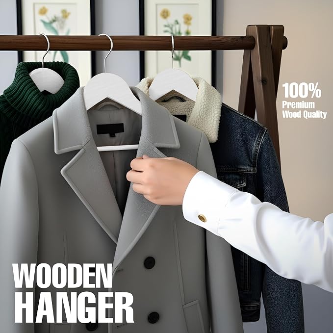 Utopia Home Premium Wooden Hangers 30 Pack - Durable & Slim Coat Hanger - Suit Hangers with 360-Degree Rotatable Hook - Wood Hangers with Shoulder Grooves (White)