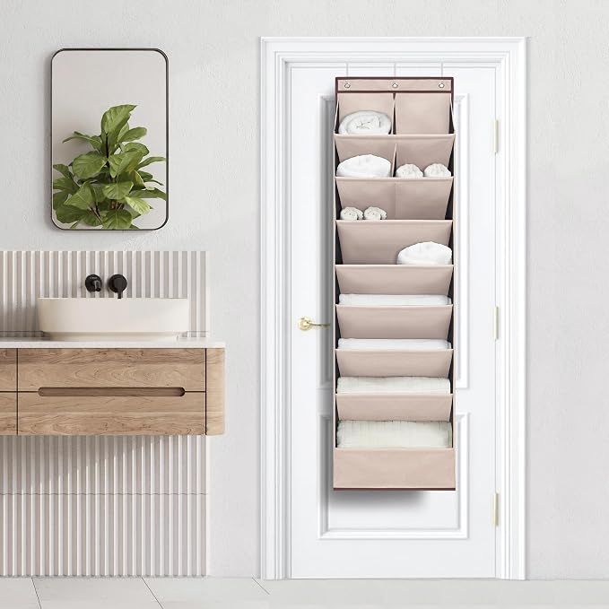 6 Pack Shoe Organizer with 6 Extra Large Pockets and 4 Large Pocket, Over the Door Sturdy Closet Storage Rack, Hanging Shoe Organizer for Shoes, Sneakers, Beige