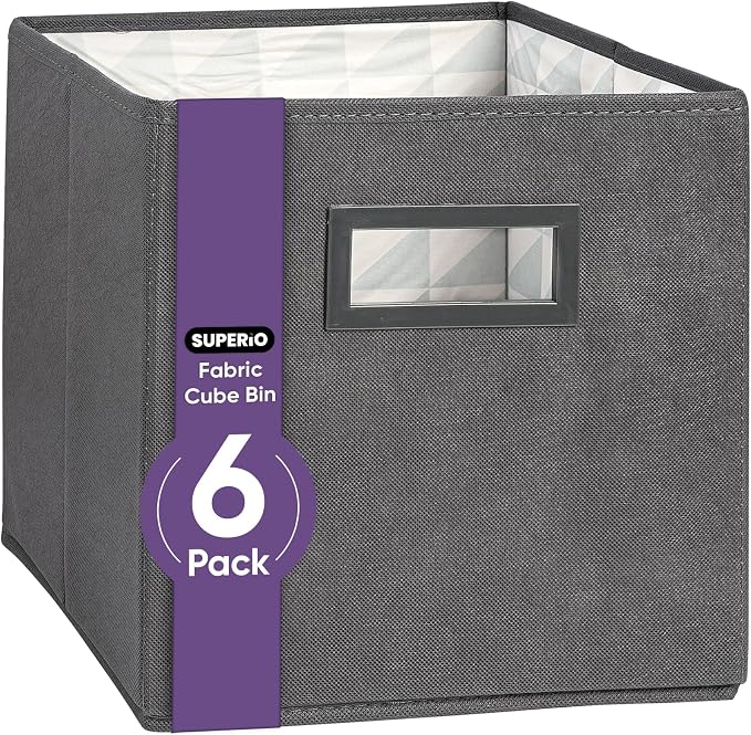 Superio Collapsible Storage Bins For Organization and Storage, Closet Organizers and Storage, Dorm Room Storage, Storage Containers, Laundry Room Organization, Grey 6-pack