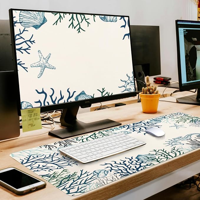 L-SPOUTTO Cute Desk Mat for Keyboard and Mouse, XXL Coral Large Mouse Pad | Non-Slip Keyboard Pad Waterproof Desktop Mat for Laptop Computer Work Game Home Office-Ocean Coral