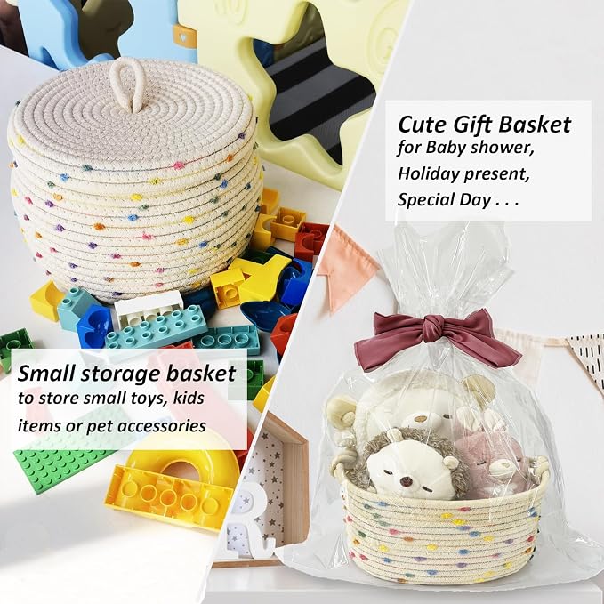 Esme L&H Small Woven Rope Storage Baskets for Organizing, Set of 3 Small Decorative Basket Organizer for Storage, Cute Rainbow Storage baskets, bins, Box for Baby nursery,Toys, Shelves, Closet...
