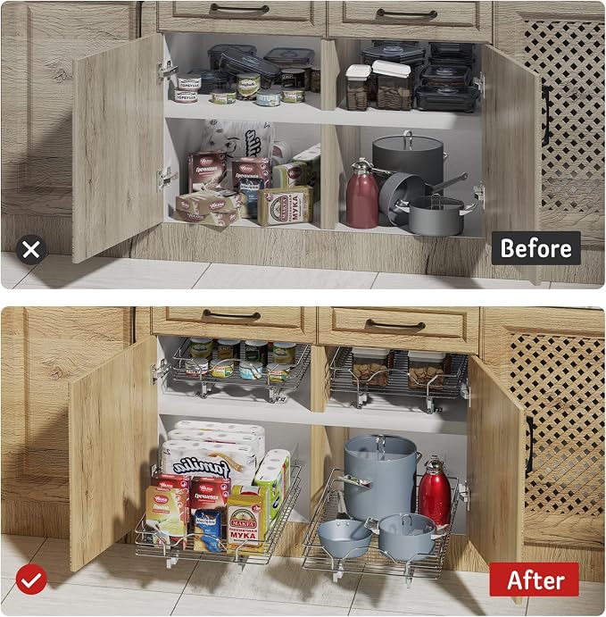 LOVMOR Pull Out Cabinet Organizer and Storage 12½" W x 21½" D, Slide Out Shelves for Kitchen Cabinets