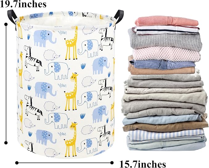 Baby Laundry Basket Baby Hamper for Nursery Girl Kids Hamper Cute Kids Storage Toy Bin Organizer Blue Animal Room Decor for Home(Blue Animal)