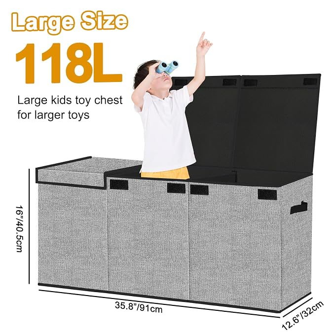 Pantryily Extra Large Toy Box Chest with Lid, Collapsible Kids Toy Chest Boxes Organizers and Storage for Nursery,Playroom,Office 35.8"x12.6"x16"(Black)