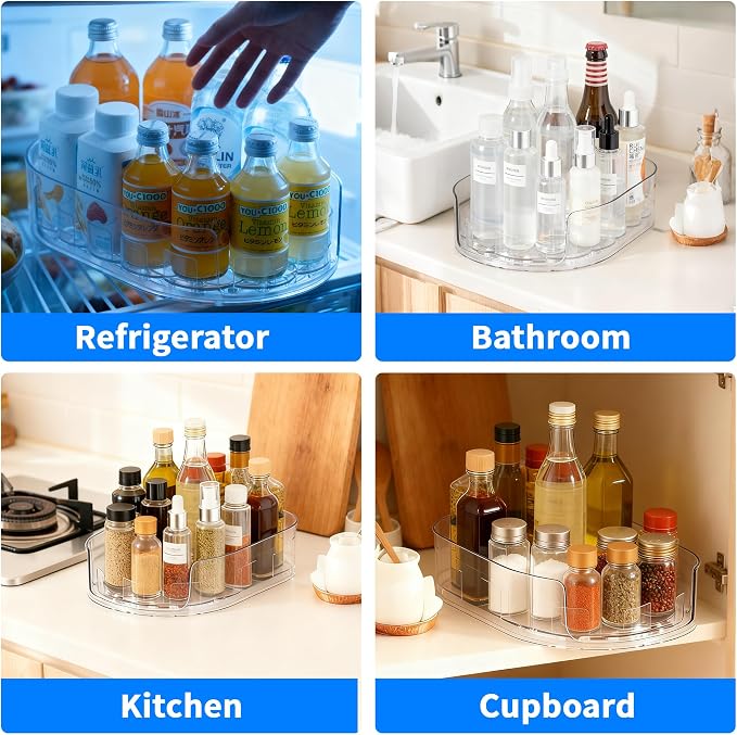 Drink Organizer for Fridge - 360° Rotating Lazy Susan for Refrigerator, 13.5''x8.5'' Clear Lazy Susan Turntable for Refrigerator Organizers and Storage, Kitchen, Table Top, Cabinet, Pantry, 1 Pack