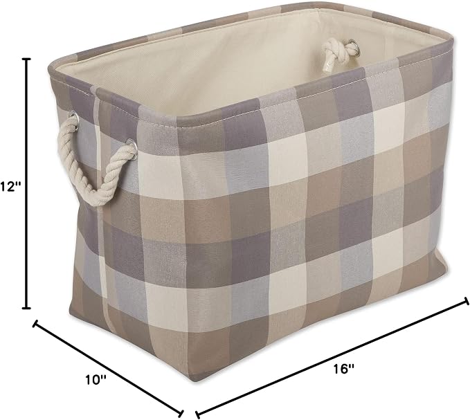 DII Buffalo Check Storage Collection Collapsible Bin with Handles, Medium Rectangle, 16x10x12, Tri Color Stone