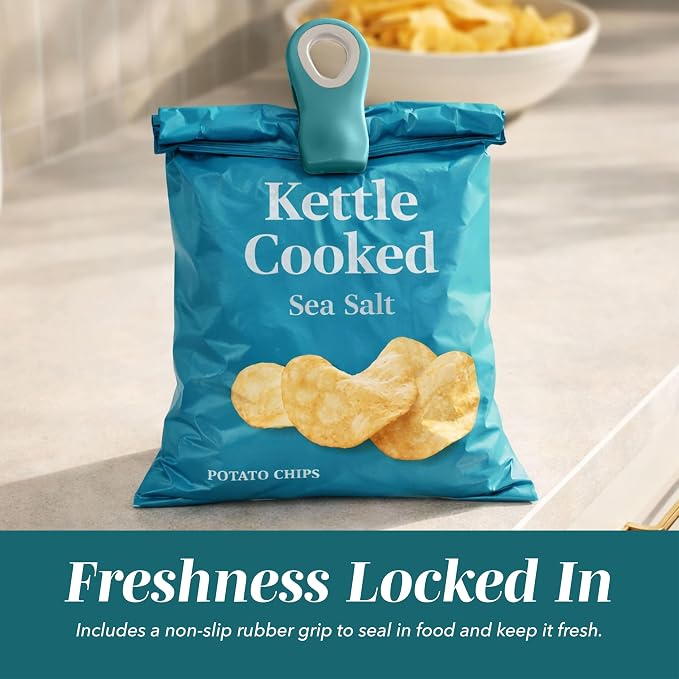 COOK WITH COLOR Bag Clips with Magnet- Food Clips, Chip, Bag for Food Storage with Airtight Seal Grip for Bread, Snack and Food Bags (Teal and Mauve, Pack of 10)