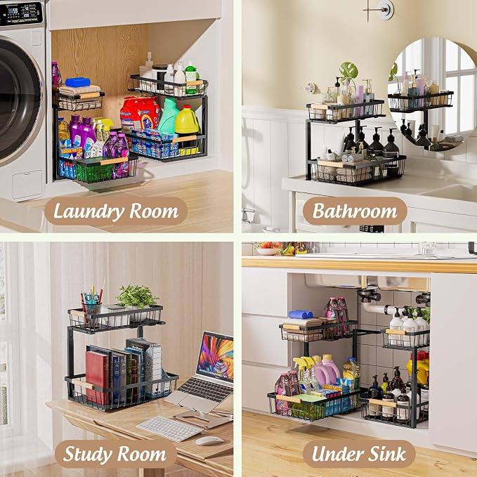 Under Sink Organizer and Storage, Slide Out Under Cabinet Storage Pull Out Sink Shelf Cabinet Storage Shelves, Undersink Organizers for Kitchen Bathroom Cabinet