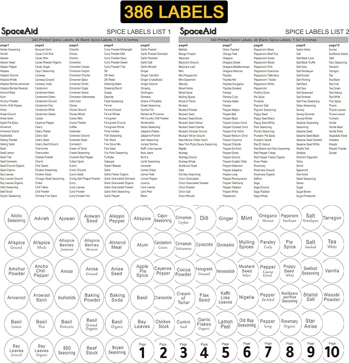 SpaceAid Spice Rack Organizer with 28 Spice Jars, 386 Spice Labels, Chalk Marker and Funnel Set for Cabinet, Countertop, Pantry, Cupboard or Door & Wall Mount - 28 Jars, 13.4" W × 10.8" H, White