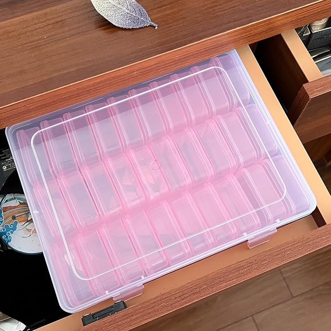 Small Clear Plastic Bead Storage Containers-Pink Plastic Box-30Pcs Craft Storage Box with Hinged Lid, 1sheet Labels, Mini Boxs for Jewelry Making, Diamond Art, Crafts, Small Parts