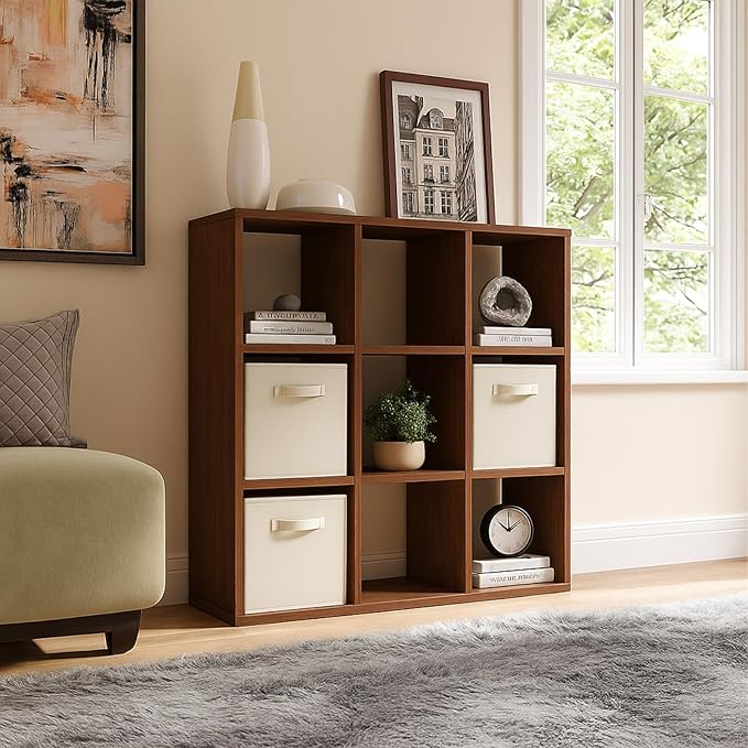 PowerKing Collapsible Storage Cubes with Handles, Fabric Foldable Bins for Closet Shelves, Durable Organization Storage Bins, 10.5'' x 11'' x 10.5'', 6 Pack, Cream