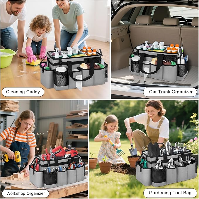 Cleaning Caddy Bag, Extra Large Cleaning Supplies Organizer for Housekeepers, Housekeeping Caddy with Handle and Detachable Padded Cushion, Gray