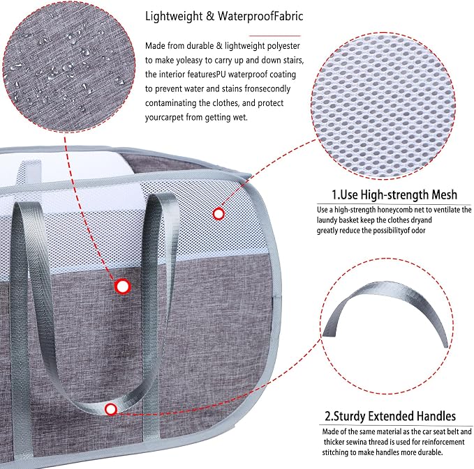 Pop-Up Laundry Basket,collapsible Mesh Laundry Hamper– With Extended Shoulder Straps, Sturdy Handles, and Premium Cationic Fabric (gray)…