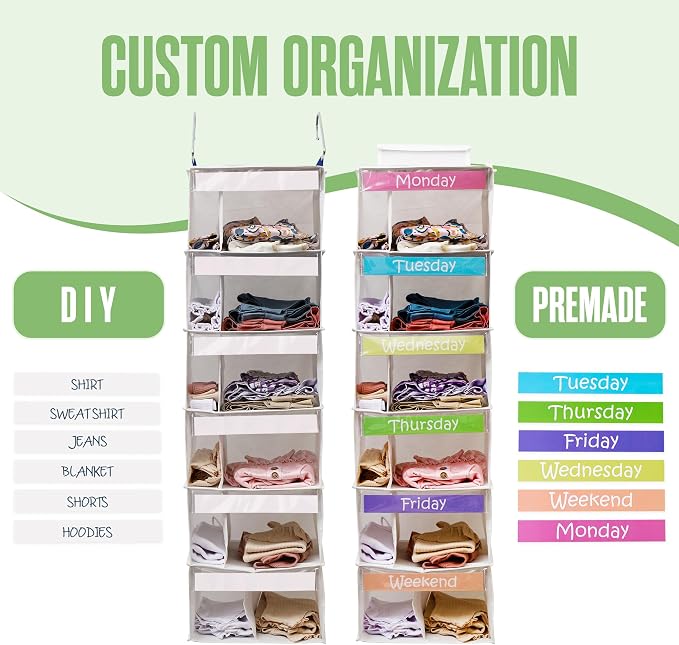 Houseables Kids Clothes Organizer, Weekly Clothes Organizer for Kids, Outfit Organizers, Closet Daily Outfit Storage, Monday through Friday Clothing, Day of the Week, Weekday, School, Hanging, 6 Shelf