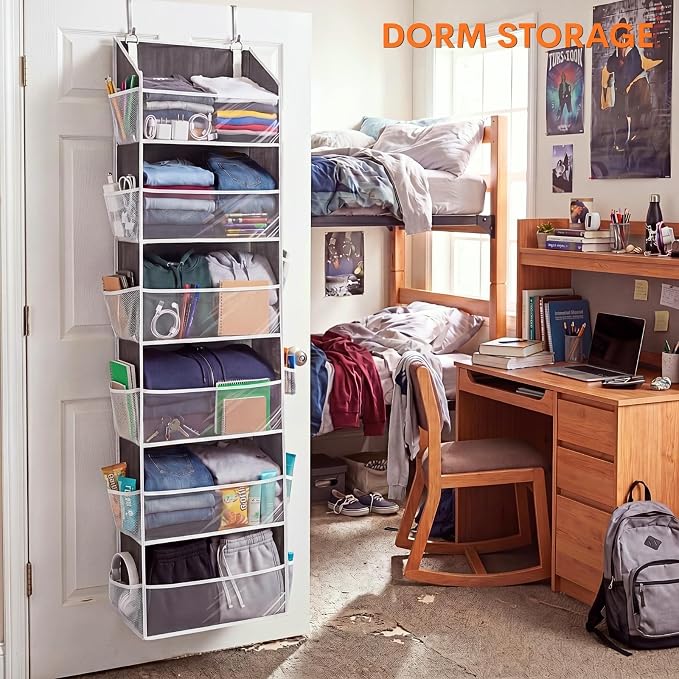 Ofiray-home 2 Pack Over Door Organizer with 6 Large Pockets | 6 Transparent Pockets & 12 Mesh Side, 80 lbs Weight Capacity Hanging Storage for Toys, Shoes, Diapers, Pantry