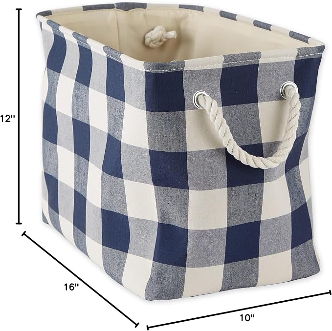 DII Buffalo Check Storage Collection Collapsible Bin with Handles, Medium Rectangle, 16x10x12, Navy & Off-White
