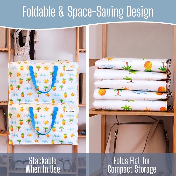 VENO 8 Pack Extra Large Heavy Duty Moving Bags with Wide Opening & Reinforced Handles, Reusable Storage Tote Bags with Strong Zippers for Clothes, College Dorm Essentials & Moving Supplies