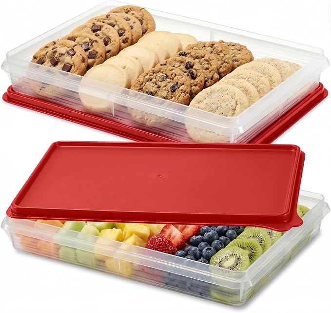 Deli Meat Containers with Lids – Set of 2 Deli Food Containers with Lids – Airtight Food Storage Containers for Cheese, Bacon, Fruits, Cookies – BPA-Free Stackable Deli Meat Container for Fridge