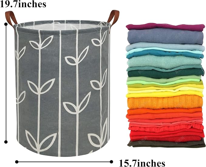 Large Storage Baskets,Waterproof Laundry Baskets,Collapsible Canvas Basket for Storage Bin for Kids Room,Toy Organizer,Home Decor,Baby Hamper (Grey leaves)
