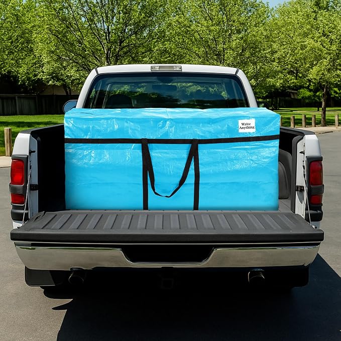Windyun 4 Pack 69 Gallon Extra Large Moving Bags XXL Heavy Duty Storage Bag with Strong Zipper Handle Jumbo Big Tote Box Foldable for College Dorm Travel Clothes Duffle Blanket Pillow(Lake Blue)