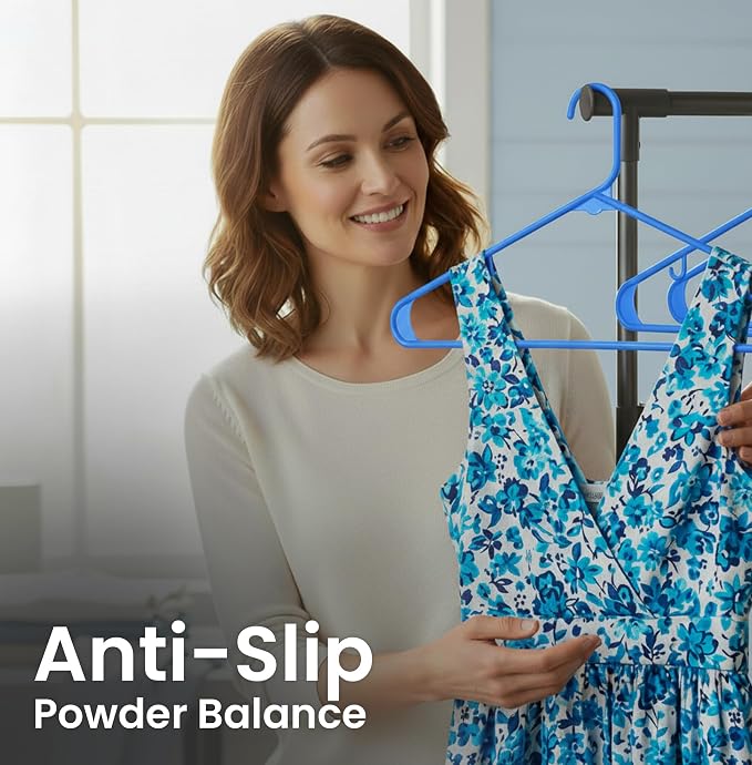 Utopia Home Plastic Hangers 50 Pack – Built-in Strap Hooks Blue | Space saving | Durable & strong | Closet organizer | Clothes hangers | Ideal for shirts, pants, skirts & coats