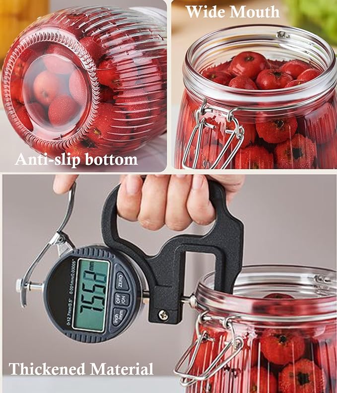 24 OZ Glass Jars With Clamp Lids Airtight Wide Mouth Storage Jars Sealed Canisters Food Containers For Kitchen Pantry Fruit Refrigerator Sugar Nuts Preserves Tea Coffee Beans 2 Set