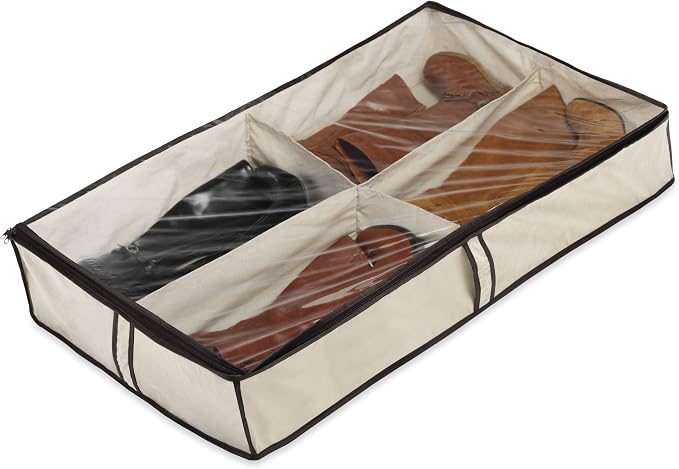 Whitmor 4 Section Underbed Boot Bag, White, Black