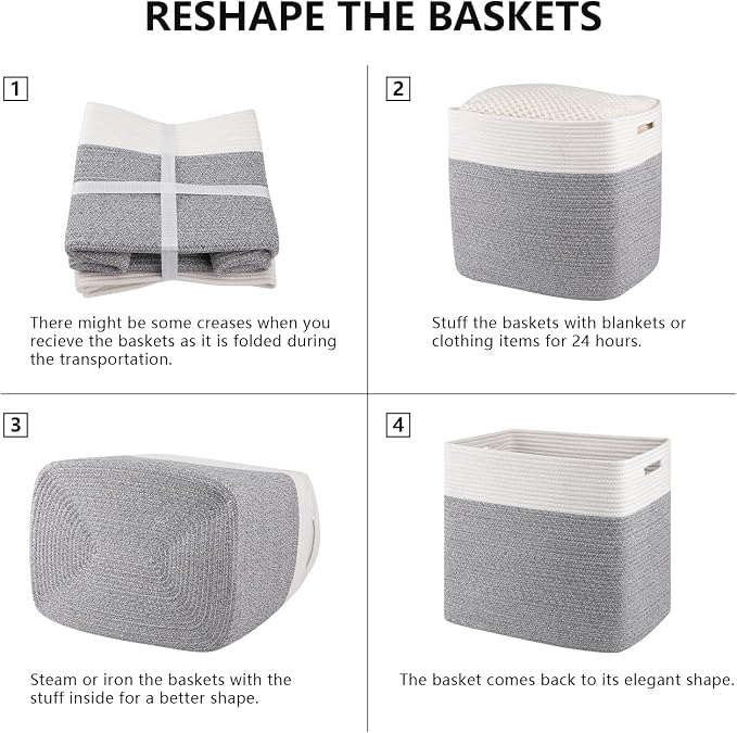 OIAHOMY Storage baskets for Shelf, Toy Storage Basket, Large Collapsible Storage Bins, Blanket Basket Living Room, Closet Storage for Bedroom, 16.5 x 13 x 15 Inches-Pack of 2-Grey