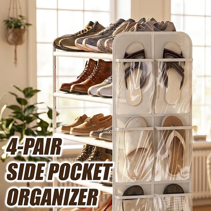 Simple Houseware 6-Tier Shoe Rack Storage Organizer w/Side Hanging Bag, White