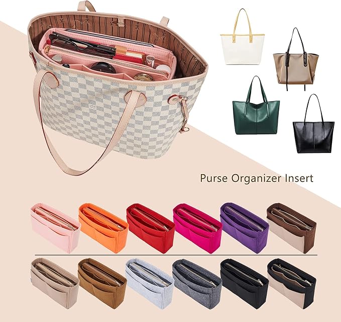 Vercord Felt Organizer Insert For Purse Handbag Tote Bag In Bag Inside Shaper Divider Neo Pink Slender Medium