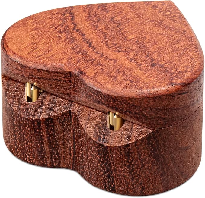 Engagement Proposal Ring Box Secret Slim Rose Wooden Heart Case | Rose Wood Ring Bearer Box Jewelry Storage Holder Display for Wedding Ceremony Commemoration