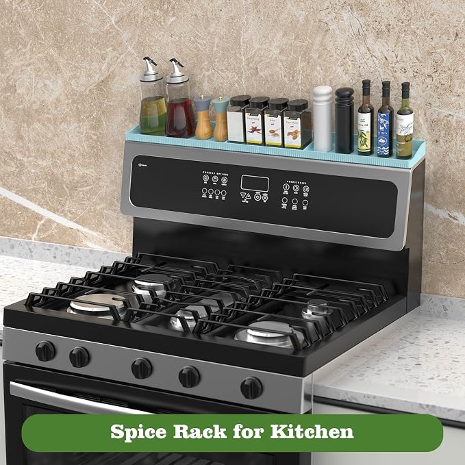 30 Inch Silicone Stove Top Shelf Magnetic for Kitchen, Strong Magnetic Heat Resistant Spice Rack Organizer for Over Stove Oven - (Blue)