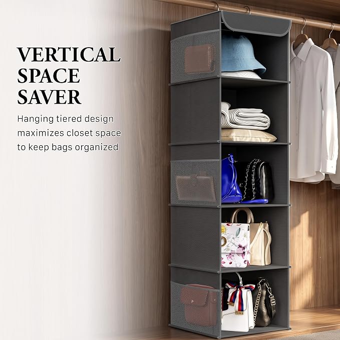 Simple Houseware 5 Shelf Hanging Closet Organizer, Dark Gray