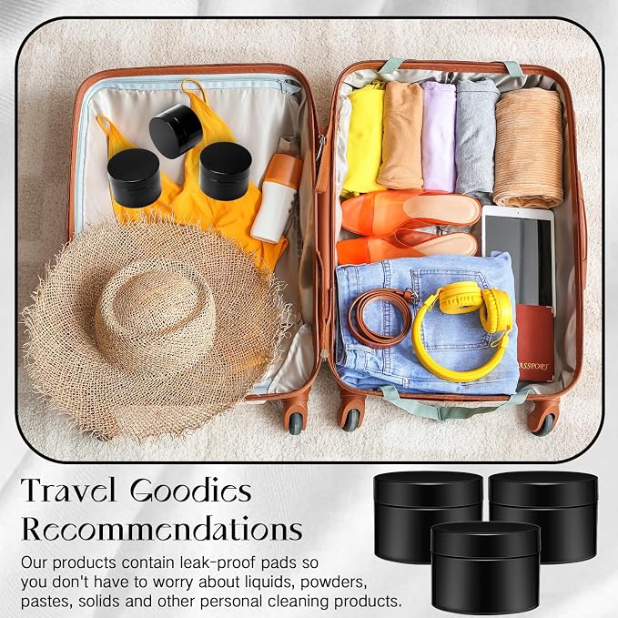 SATINIOR 12 Pack 1 oz Plastic Container Jars with Lids Round Clear Travel Cosmetic Container Slime Jar for Toiletries, Lotion, Cream, Ointment, Makeup, Rhinestone, Sample, Kitchen Storage(Pure Black)