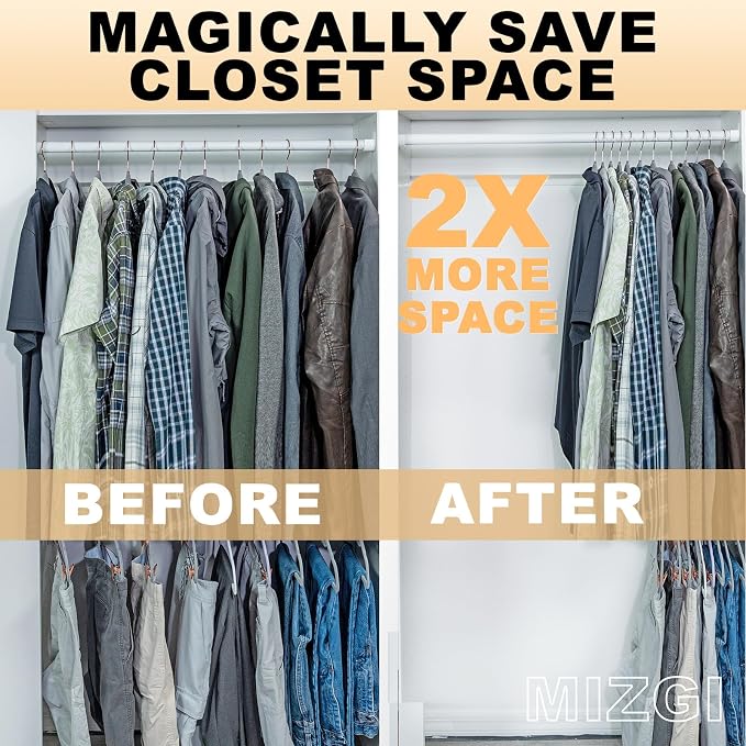 MIZGI Premium Plastic Hangers (Pack of 50) Heavyduty- Gray No Shoulder Bump Suit Hangers - Space Saving Clothes Hangers,Rounded Hanger for Coat,Sweater,Jackets,Pants