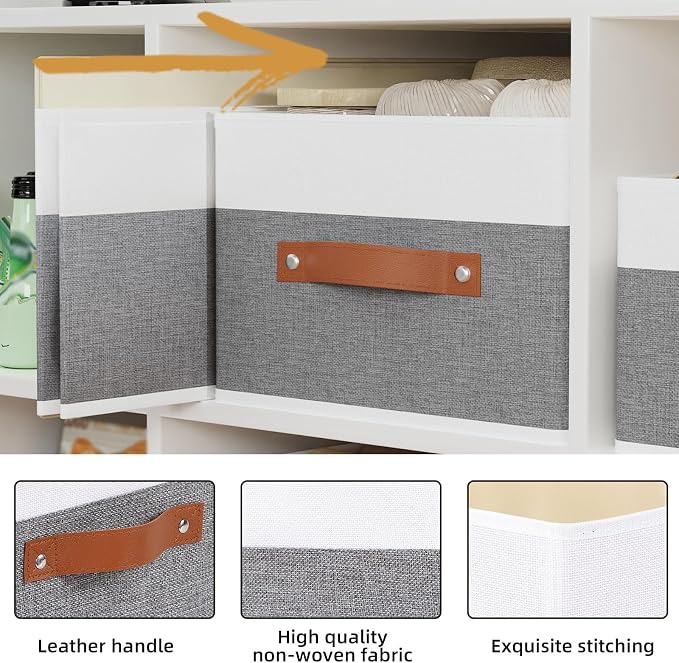 Storage Bins Organizers,13×9.1×5.5In,White/Grey Boxes,4Pack | Clothing Storage Baskets,Fabric Closet Organizer,Foldable Containers with PP Plastic Board,Large Cubes for Clothes,Hat,Books