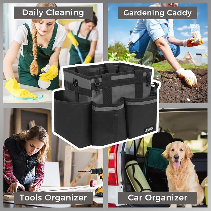 SCAVATA Compact Wearable Cleaning Caddy, Small Cleaning Caddy Supplies Organizer with Handle & Shoulder Straps for Housekeepers, Under Sink & Car Cleaning Tool Organizers Bag (DarkGrey)