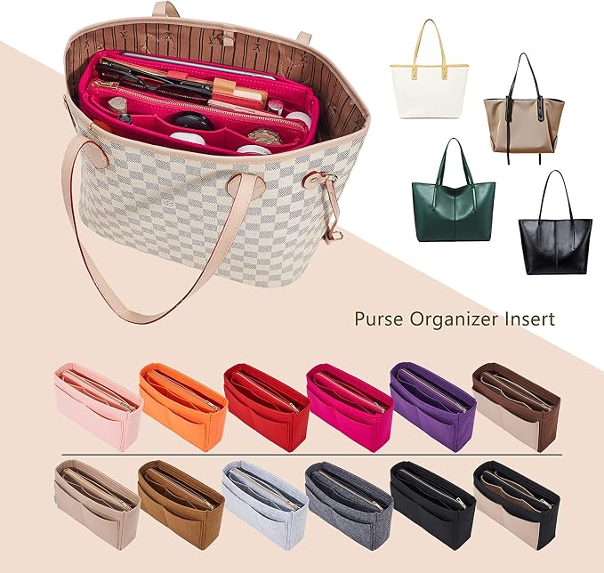 Vercord Felt Organizer Insert For Purse Handbag Tote Bag In Bag Inside Shaper Divider Neo Rose Slender Medium