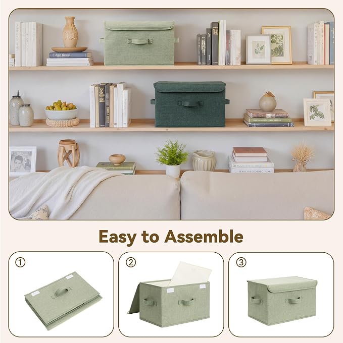 GRANNY SAYS Stoarge Basket with Lid, Decorative Storage Boxes, Closet Storage Bins for Clothes, Collapsible Stackable Organization, Sage Green&Dark Green, 2-Pack