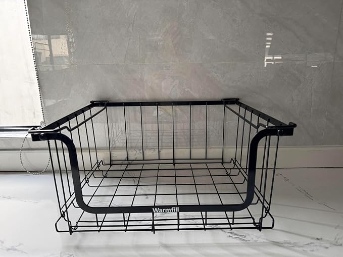 Wire Baskets, Warmfill 6 Pack Wire Storage Baskets Pantry Organization and Storage Metal Baskets for Pantry Shelf Kitchen Bathroom, Black (Small)