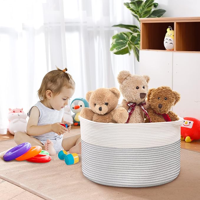 MEGASKET XXXL Large Cotton Rope Blanket Basket for Living Room, Woven Rope Storage Baskets for Organizing, Nursery Kids Toy Baskets Storage Bin Organizer, Baby Laundry Basket Hamper, Decor Basket, 88L